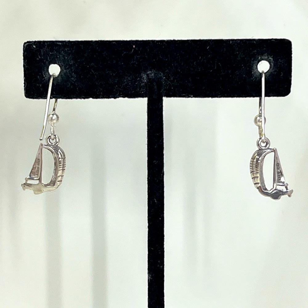 Kabana Brand Native 925 Sterling Silver Stamped Vintage Sailboat Earrings - Picture 5 of 8